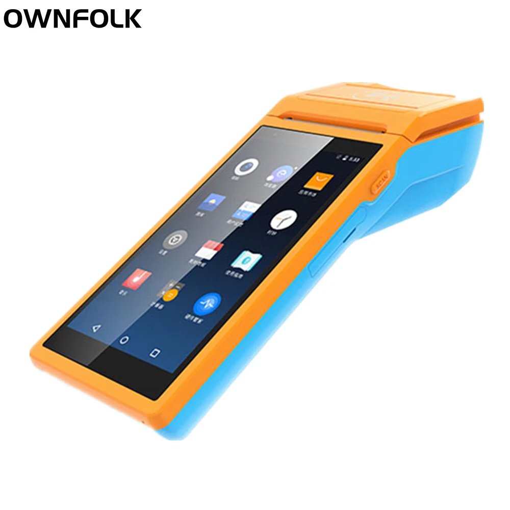 

OWNFOLK 8 megapixels handheld barcode printer portable BT contactless card payment pos terminal with 58mm ticket printer