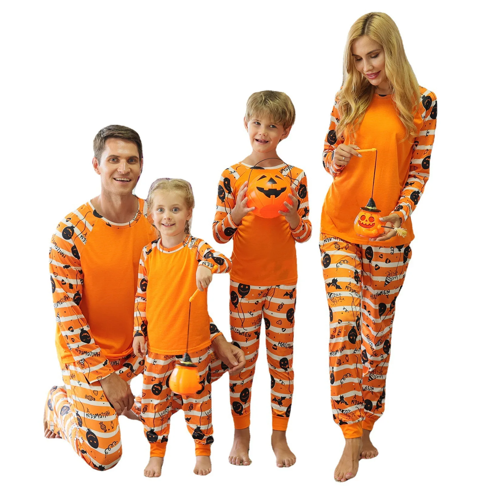 

family set women kids suits homewear holiday halloween pumpkin printed 2pcs suits tshirts pants outfits clothing 2021 new