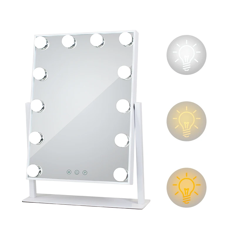 

Amazon Hot Sale beauty 12 LED lighted bulbs custom logo hollywood vanity makeup mirror, White black