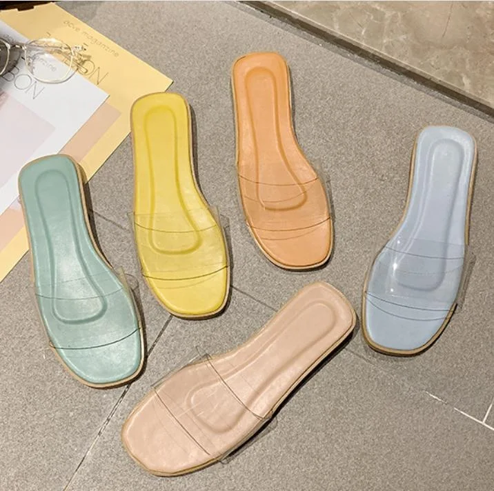 

2020 fashion quality transparent soft pu women slides sandals flat ladies shoes beach summer open toe slippers