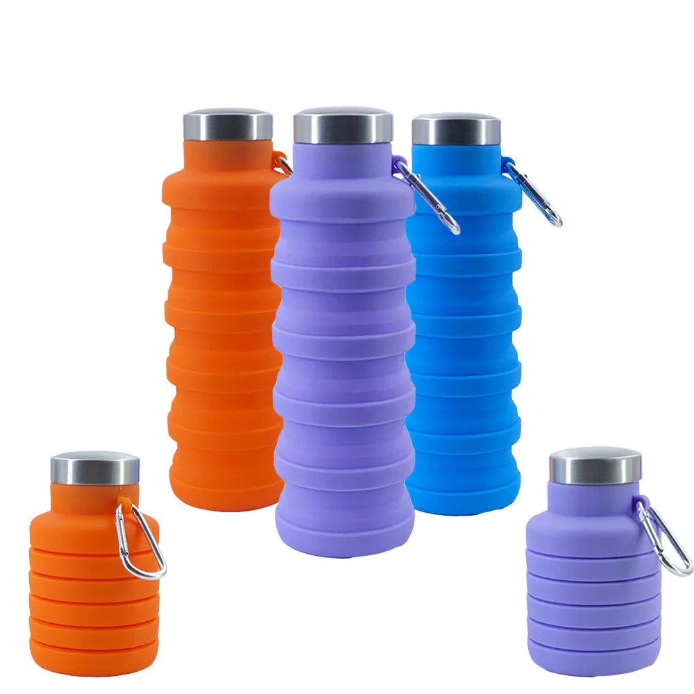 

0133 Platinum silicone sports bottle large capacity outdoor portable retractable water bottle foldable water cup, A variety of color optional