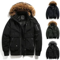 

Wholesale windproof and cold proof multi pocket fur hooded goose black winter mens coats