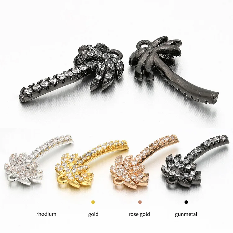 

CZ7880 Gold Green CZ Micro Pave Coconut Palm Tree Charm Pendants