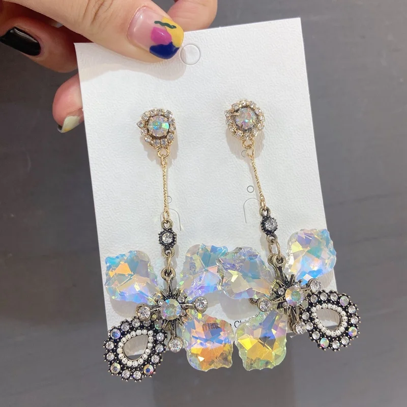 

Korean Luxury Exaggerated Crystal Flower Drop Earrings For Women Girls Vintage Long Pendientes Jewelry Gifts