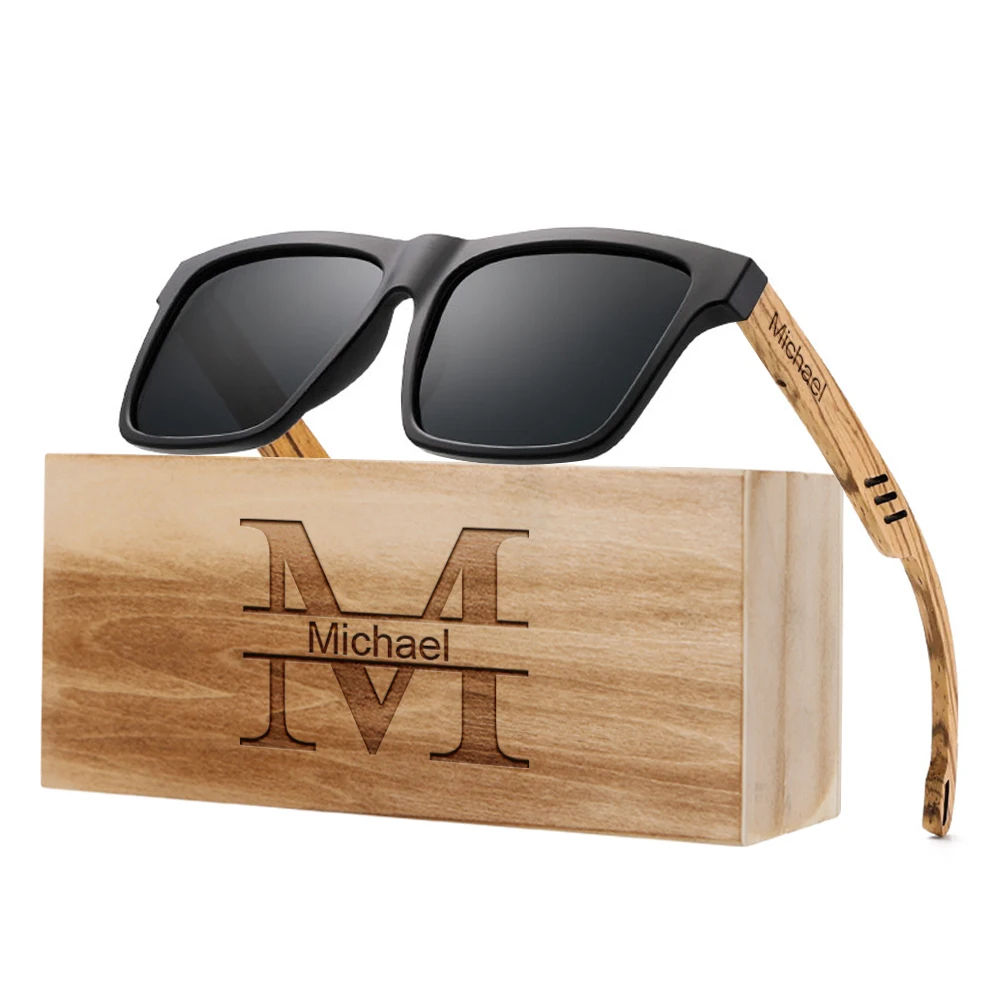 

Personalized Wood Sunglasses, Engraved custom wooden sunglasses, Mens Gift Groomsmen Gift sunglasses, Black