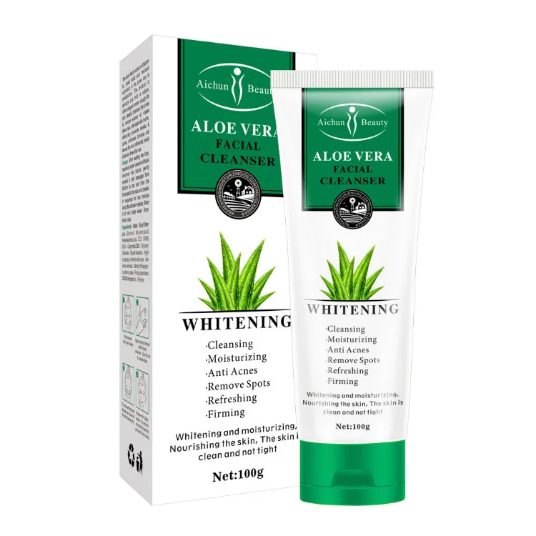 

Hot Sale Anti-aging Moisturizing Whitening Aloe Vera Extract Soft Foam Facial Cleanser