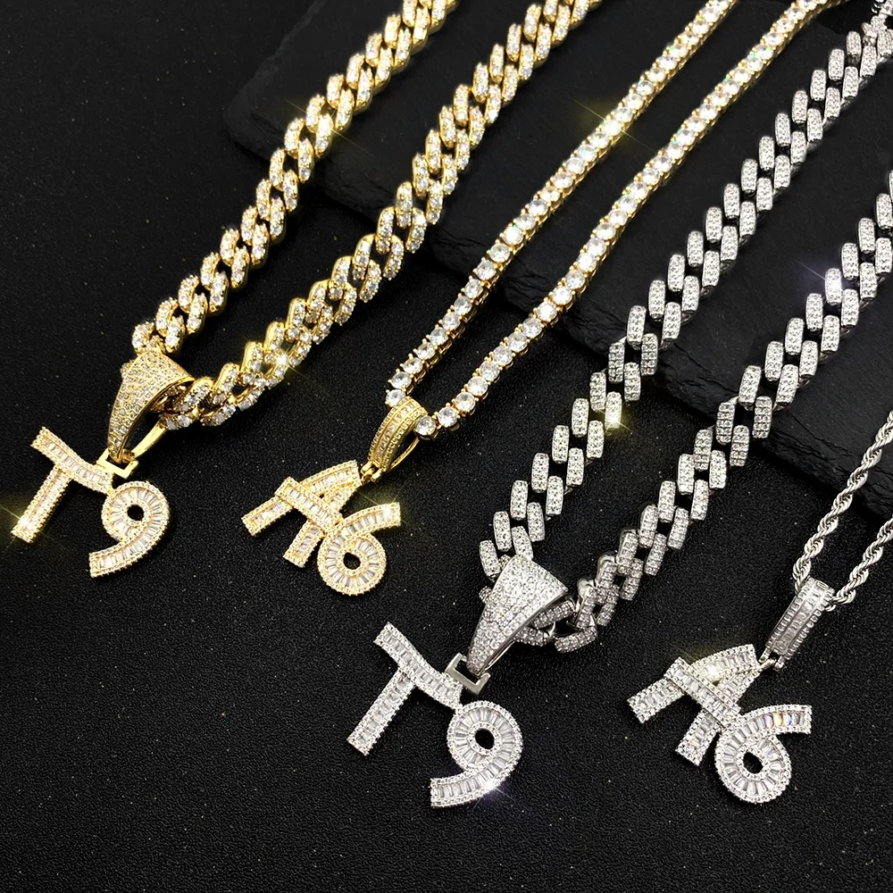 

bling bling iced out custom initial letter pendant with Arabic Number pendant 18K gold plated charms necklace