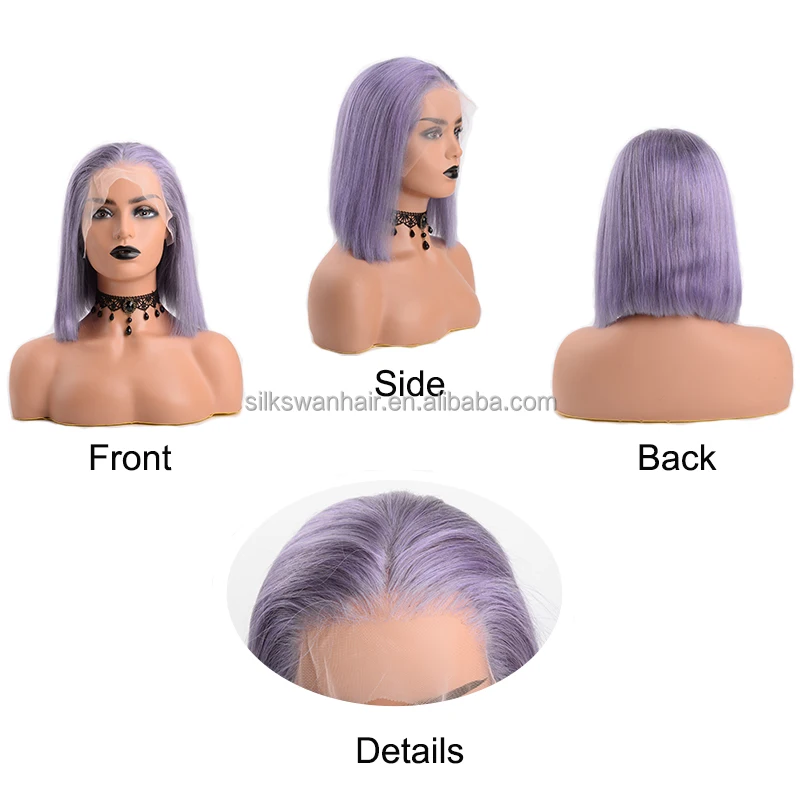 

Quality light purple full hair bundles curly transparent lace frontal brazilian 100%unprocessed virgin human hair bob wig