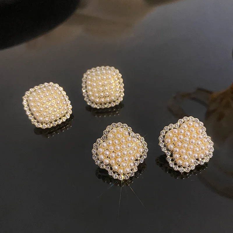 

New Design Custom Made Crystal Rhinestone Jewelled Pearl Geometry Silve Gold Jewelry Earring for Girls Women, Pictures