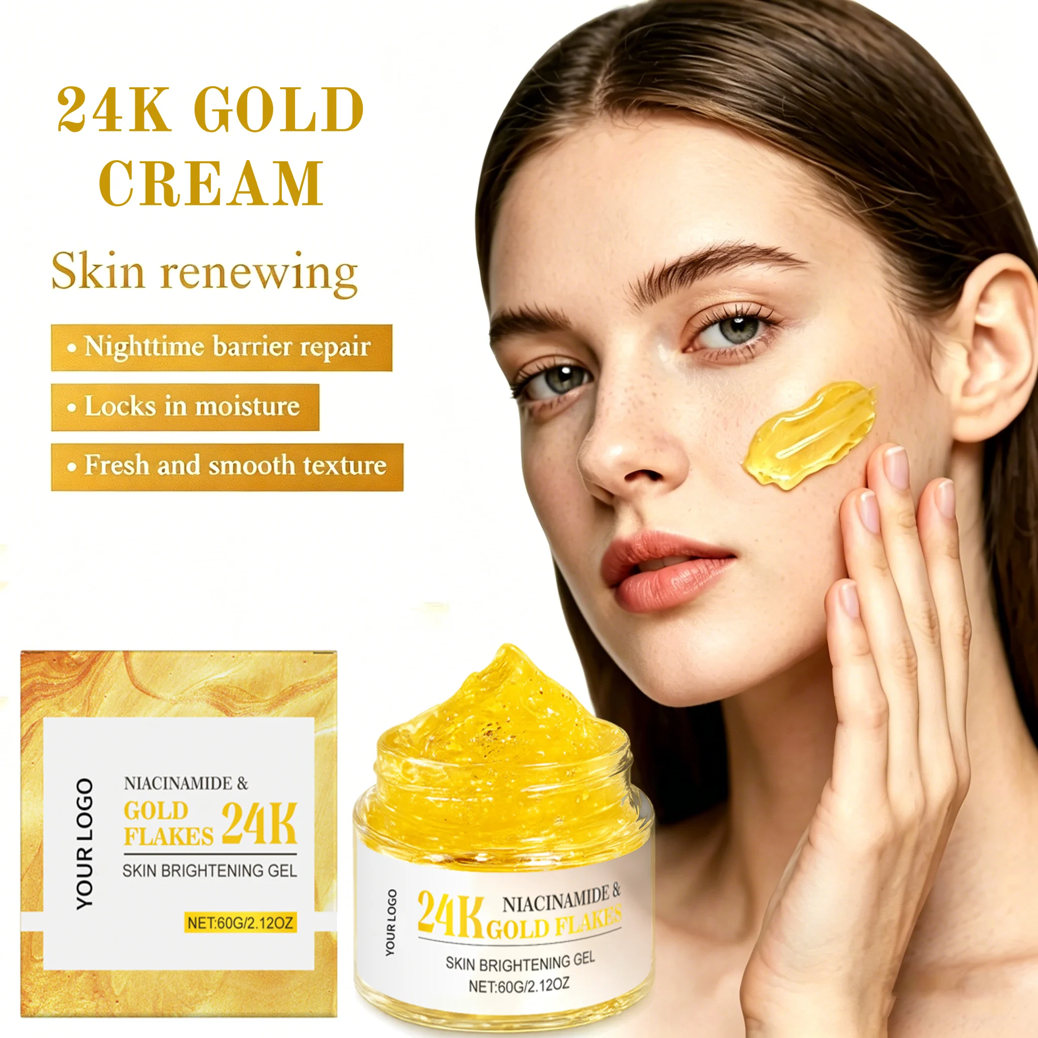 Private Label 24K Gold Hydrogel Face Cream Anti-Aging Firming Moisturizer Glowing Skin Brightening Repairing Cream Wholesale OEM