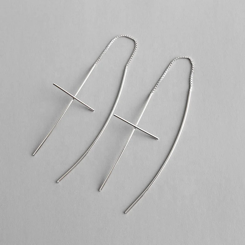 

Danyang S925 Sterling Silver Earrings Cross Thin Line Long Box Chain Ear Line Dangle Earrings for Women Jewelry