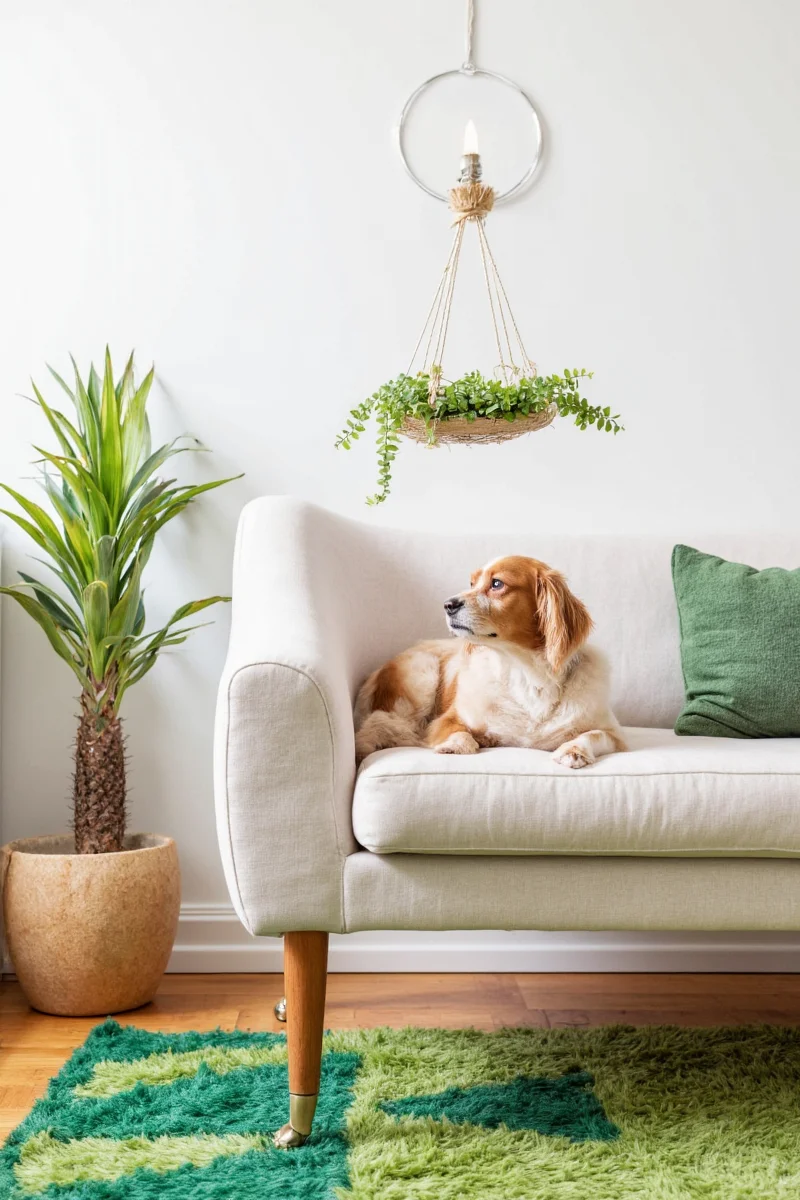 Green vertical planter with multiple tiers holding various small plants