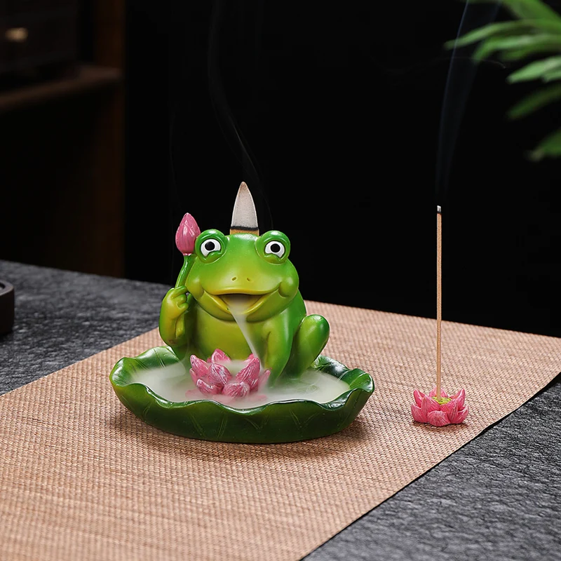 

Newest design frog resin backflow incense burners cense waterfall tower holder home office decor wholesale