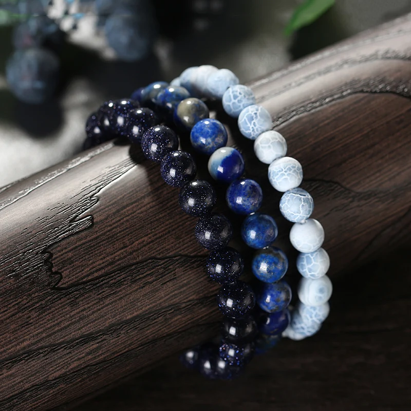 

RINNTIN GMB39 Wholesale Natural Blue Sandstone Blue Weathered Agate Lapis Lazuli Stone Beads for Bracelets Sets