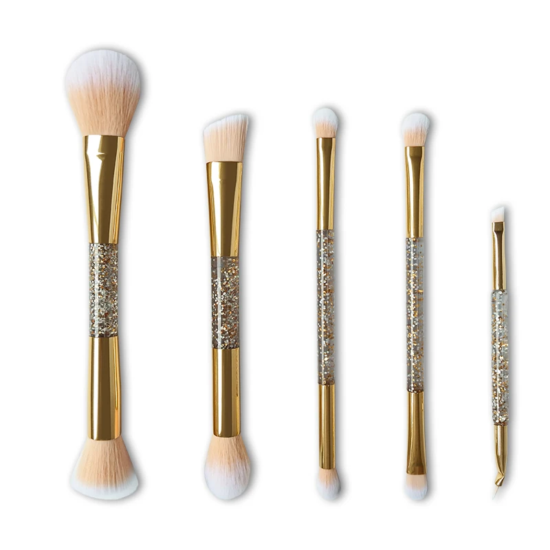 

custom logo Wholesale MAKEUP BRUSH SET DOUBLE ENDED luxury makeup brushes bling glitter handle cosmet MAKEUP BRUSH SET, Gold or customized