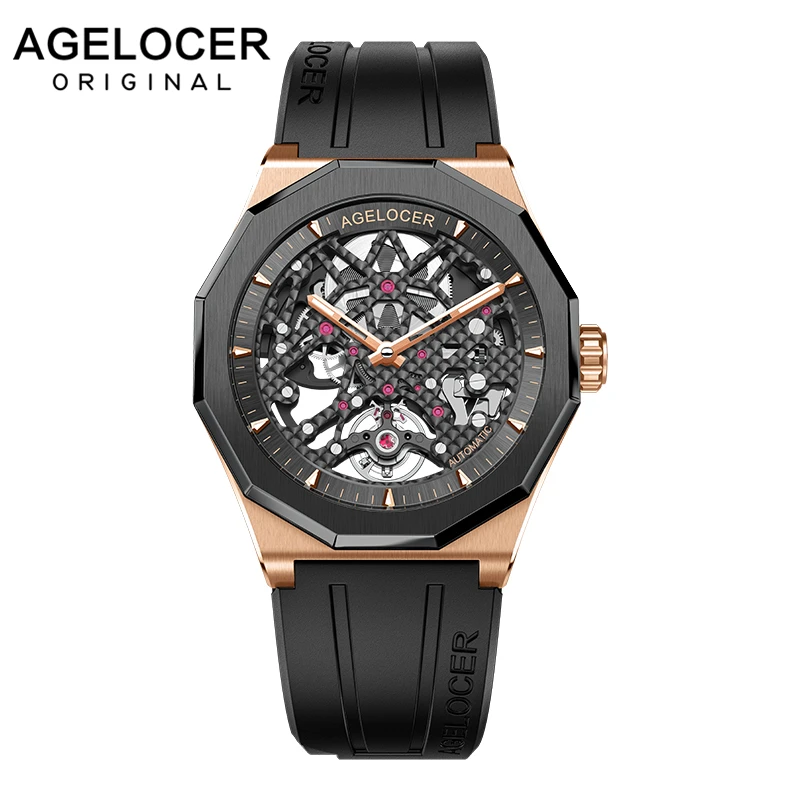 

AGELOCER Mechanical Self-wind Automatic Watches Skeleton Swiss Brand Power Reserve 80 Hours Rubber Watches