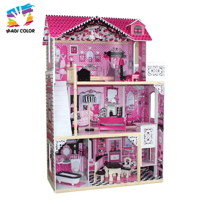 
Ready To Ship pink wooden simulation baby doll house with low price W06A101 