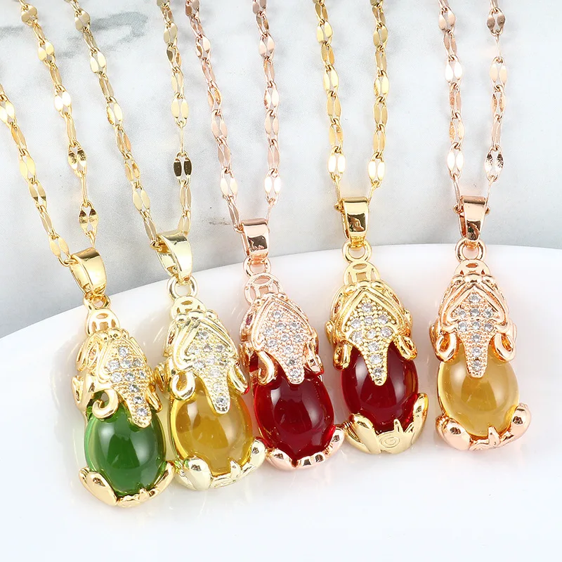 

Pixiu Pendant Chain Necklace Titanium Steel Clavicle Necklace Ladies Vintage Jewelry Set With Diamonds