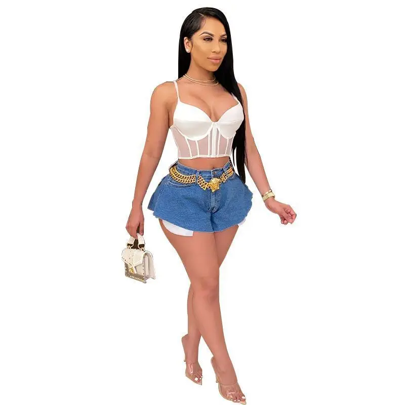 

High Waist Denim Shorts Women Short Femme Wide Leg Elastic Waist Vintage Jeans Shorts Loose Women Summer