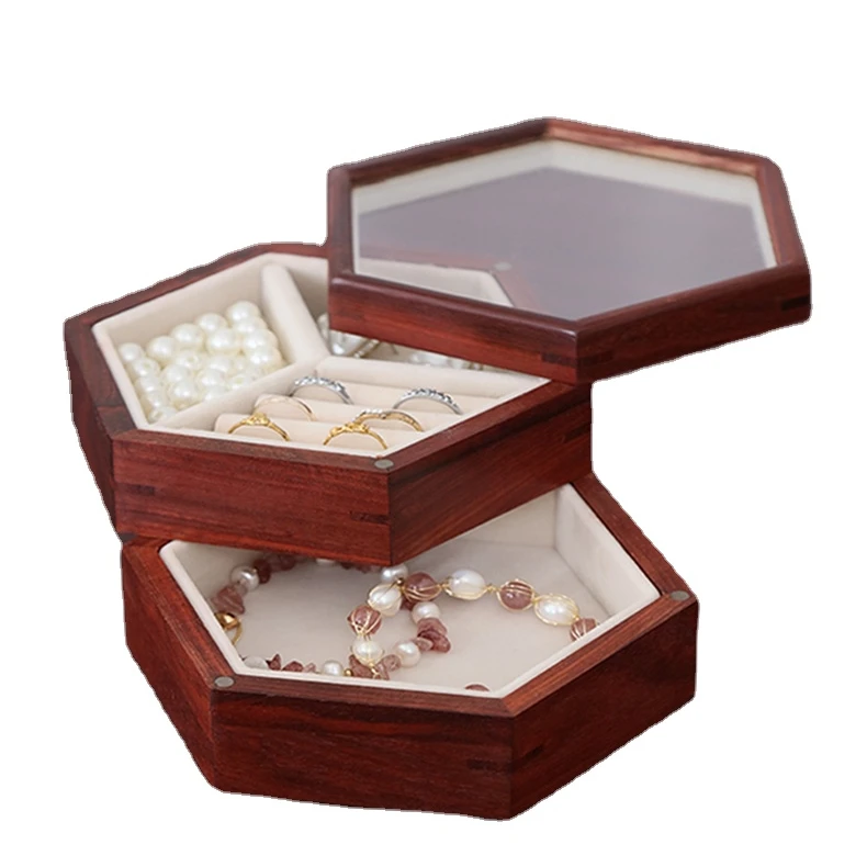 

African red sandalwood material rotary closed storage jewelry packaging box, Palm red