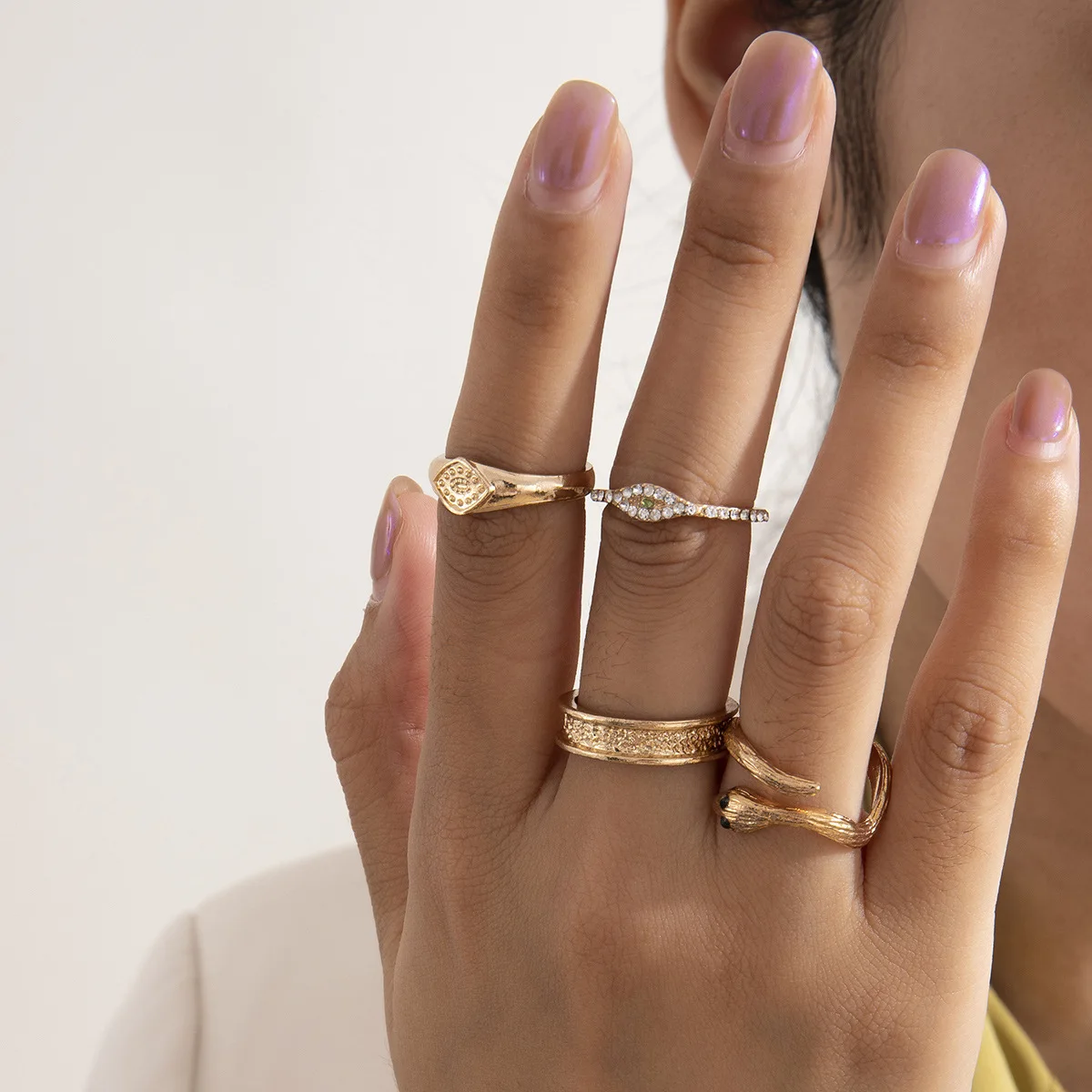 

retro personality gold plated metal ring set Simple fashion irregular snakelike knuckle ring set (SK1314), As picture