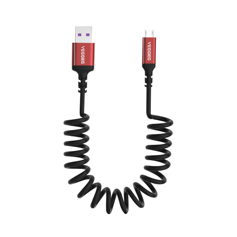 

Factory Wholesale Retractable Micro USB Cable Fast Data Charger Cord Spring Spiral Curly Coiled Cable, Black white