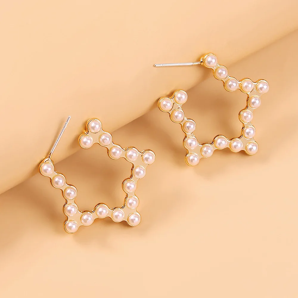 

New geometric heart stud earrings creative fashion sweet star pearl earrings (KER524), Same as the picture