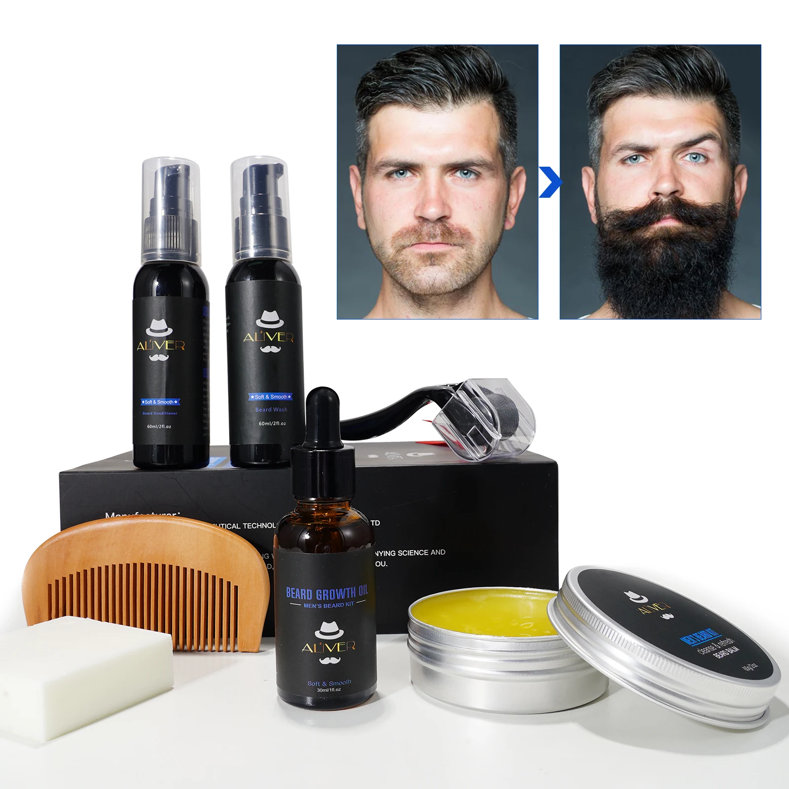 

ALIVE hot selling incorporated micro needle roller beard oil beard growth kit mens premium beard grooming care set