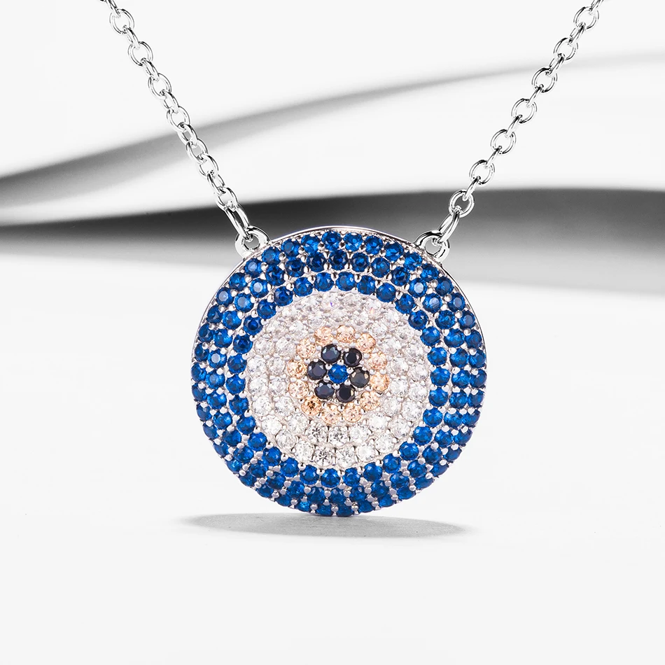 

Fashion 925 Sterling Silver Necklace With AAA Cubic Zircon Blue Eye Pendants Necklaces For Women Silver Jewelry