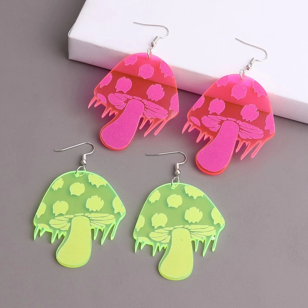 

Spoof Hyperbole Plant Pendant Resin Earrings Pink Yellow Neon Leaf Smiling Sad Face Mushroom Aliens Letter Acrylic Drop Earrings