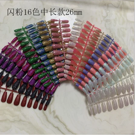 

Wholesale 24pcs/set Luxury Glitter Bling Short Full Cover Coffin Press on Nail with Package Box, Multi color
