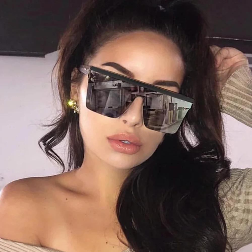 

Big frame women flat top square trending oversized sunglasses