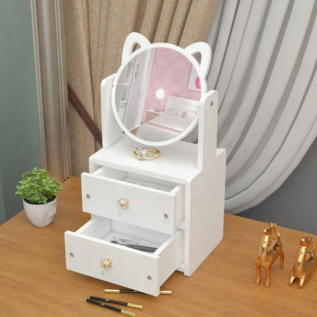 

Private Label Table Mirrors Jewelry Box Desktop Standing Cosmetic Mirror with Storage Box, As picture