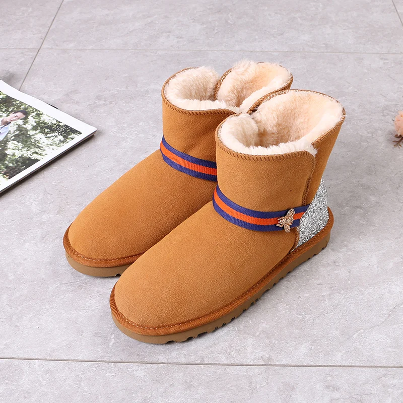 

Warm Cowsuede women sheep fur lining winter ladies snow boots, 4 colors as picture