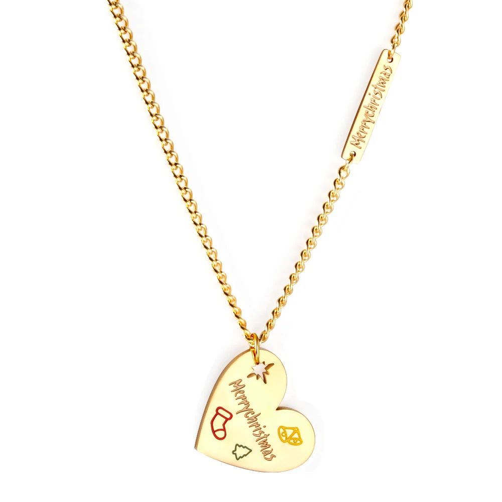 

New Pendant Stainless Steel Chain hip hop necklace women Christmas diamond heart necklace