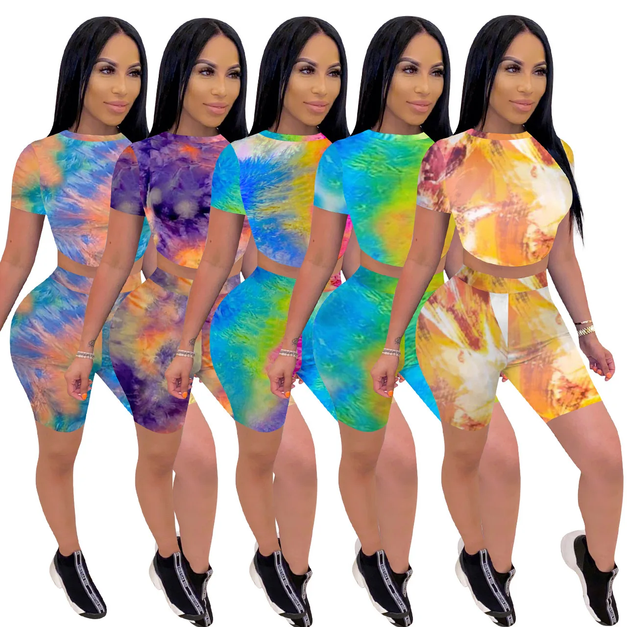 

Tie Dyed Tracksuit Short 2 Piece Set For Women