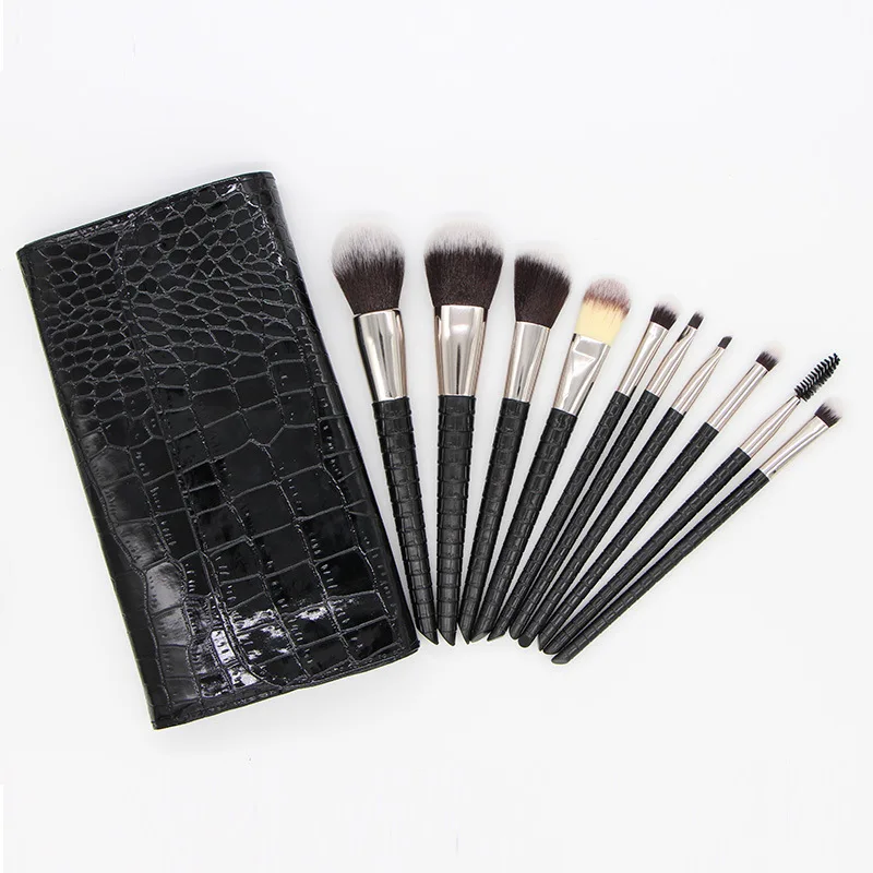 

2021 makeup brush new 10pcs brush make up set with crocodile pattern costmetic storage bag refillable makeup brush, Black/white