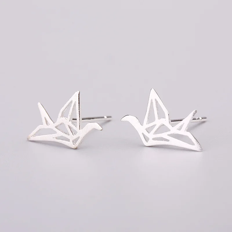 

Luxury Best Selling 925 Sterling Silver Jewelry Geometric Stud Earrings S925 Sterling Silver Hollow Cranes Earring For Women, Picture color