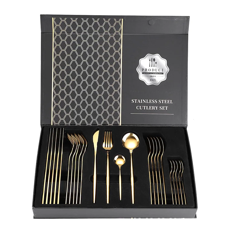 

24-piece cutlery fork and spoon cutlery set with moderate weight and mirror, Silver gold rose gold black