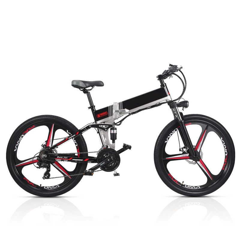 

2020 Cute 3 Spoke Magnesium Alloy Electric Bicycle 48V 350W 500W Electric Mountain Bike Full Suspension, Black or white