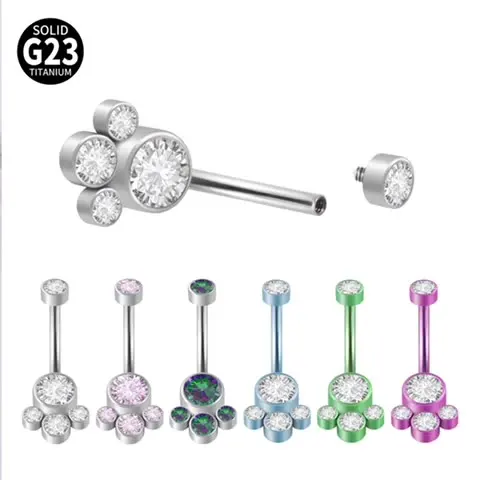 

YW 14G Titanium G23 Belly Button Navel Ring Single Gem Externally Threaded Belly Rings Body Jewelry