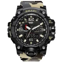 

Smael 1545 new fashion sport military camouflage digital&quartz 5ATM water resistant plastic wrist watches for men with PU strap