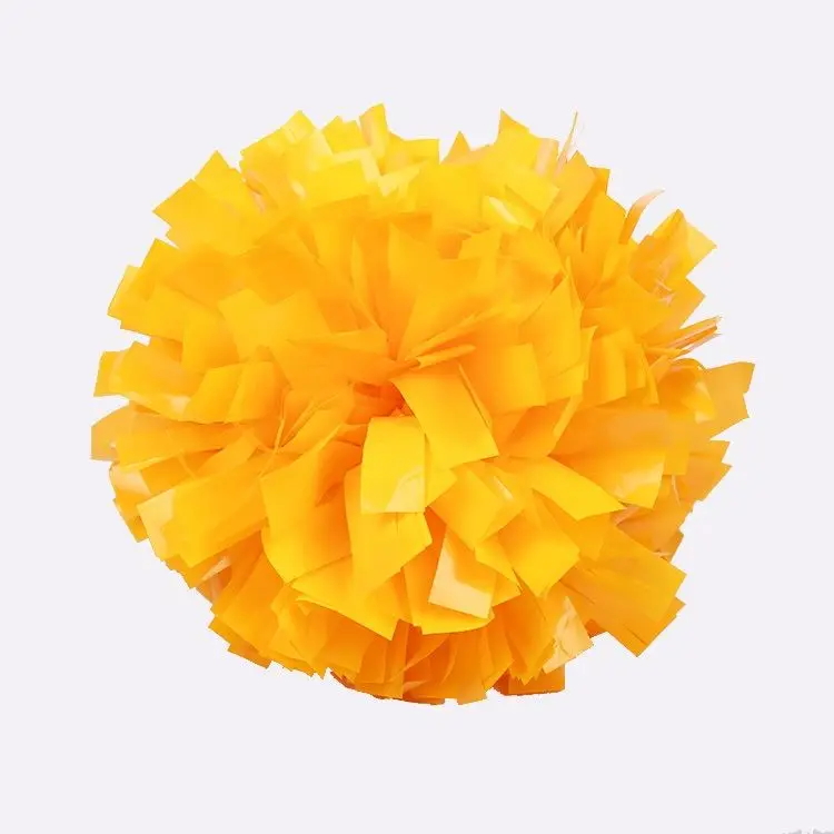 

4 inch wet look plastic yellow with baton handle cheerleading pom poms