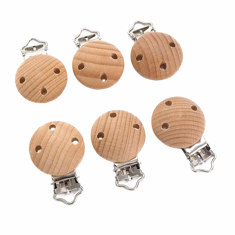 

New Eco Friendly Bpa Free Round Clip With Hole Natural Beech Wooden Pacifier Clips