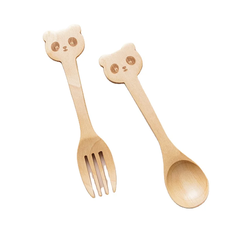

Cartoon Animal Natural Wooden Cutlery Set Cute wooden Spoons And Forks For Children/baby