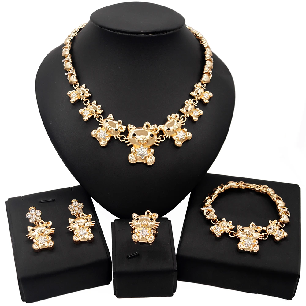 

Yulaili Latest Design Cute Girl Kitty Cat Xoxo Jewelry Set Women 18K Gold Plated Fashion I Love You Necklace Jewelry Set Z0001