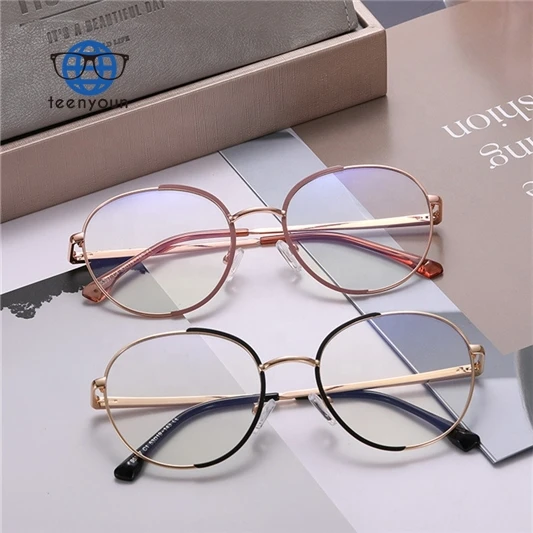 

Teenyoun Eyewear High End Resin Nose Pad Two Color Metal Frame Glasses Custom Round Anti Blue Light Eyeglasses Frames