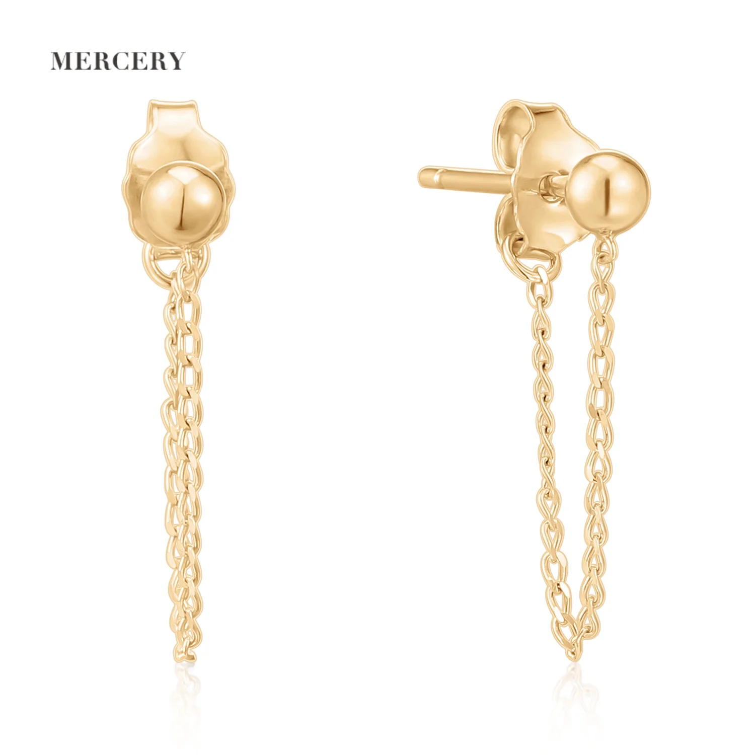 

Mercery Trendy Jewelry Ball Bean Needle Stud Earring Long Drop Tassel Earrings 14k Solid Gold Chain Drop Earrings For Women