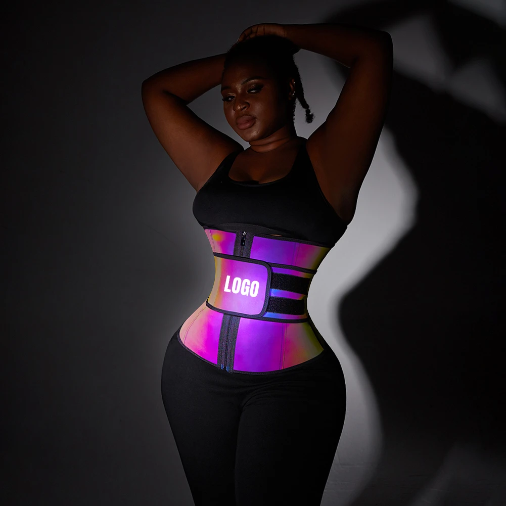 

Reflective Women Slimming Tummy Control Adjustable Compression Double Belt Custom Logo Latex Waist Trainer Private Label