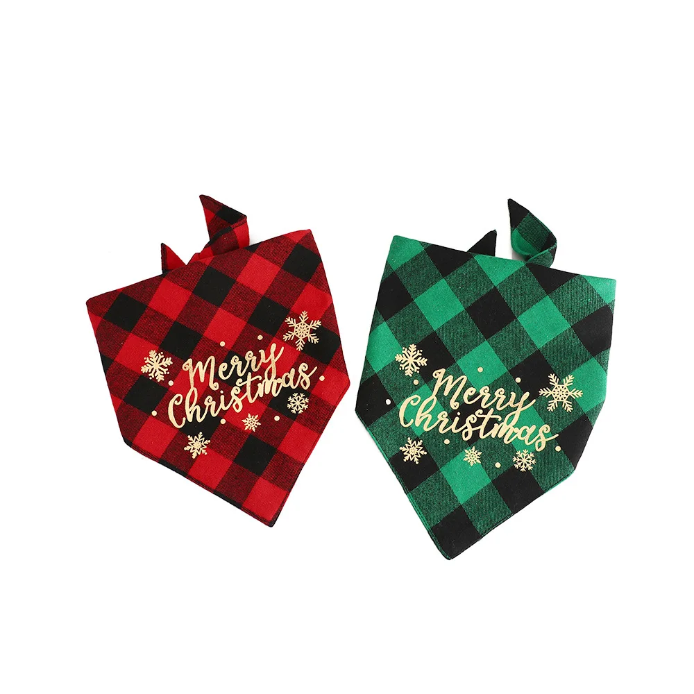 

2021 best seller for Christmas pet scarf plaid buffalo plaid triangle dog scarf, Red,green